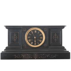 Antique French Black Marble and Brass Mantel Clock