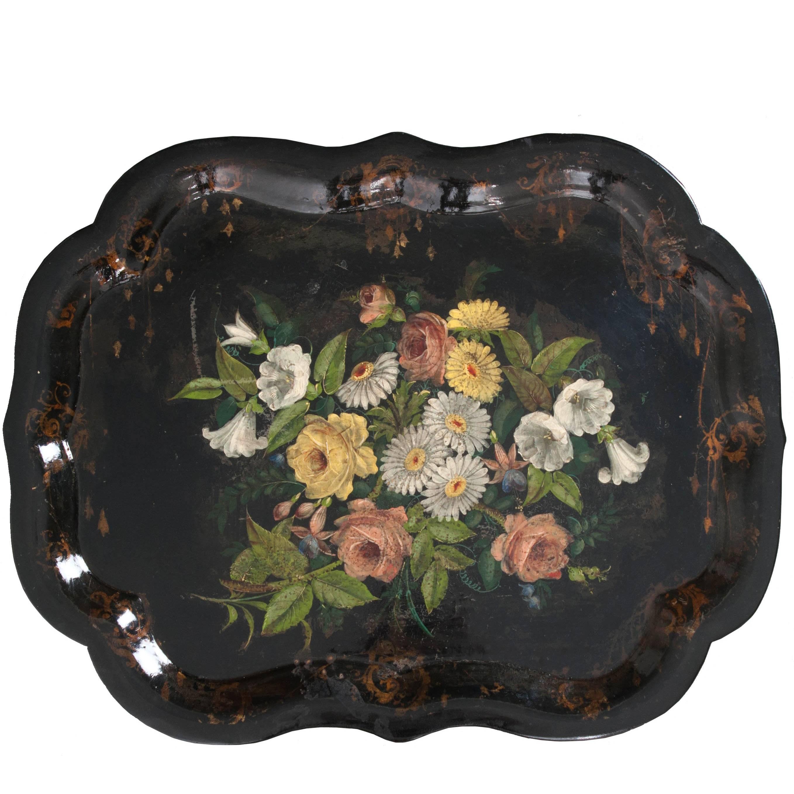 English 19th Century Papier Mâché Gilt and Painted Tray For Sale
