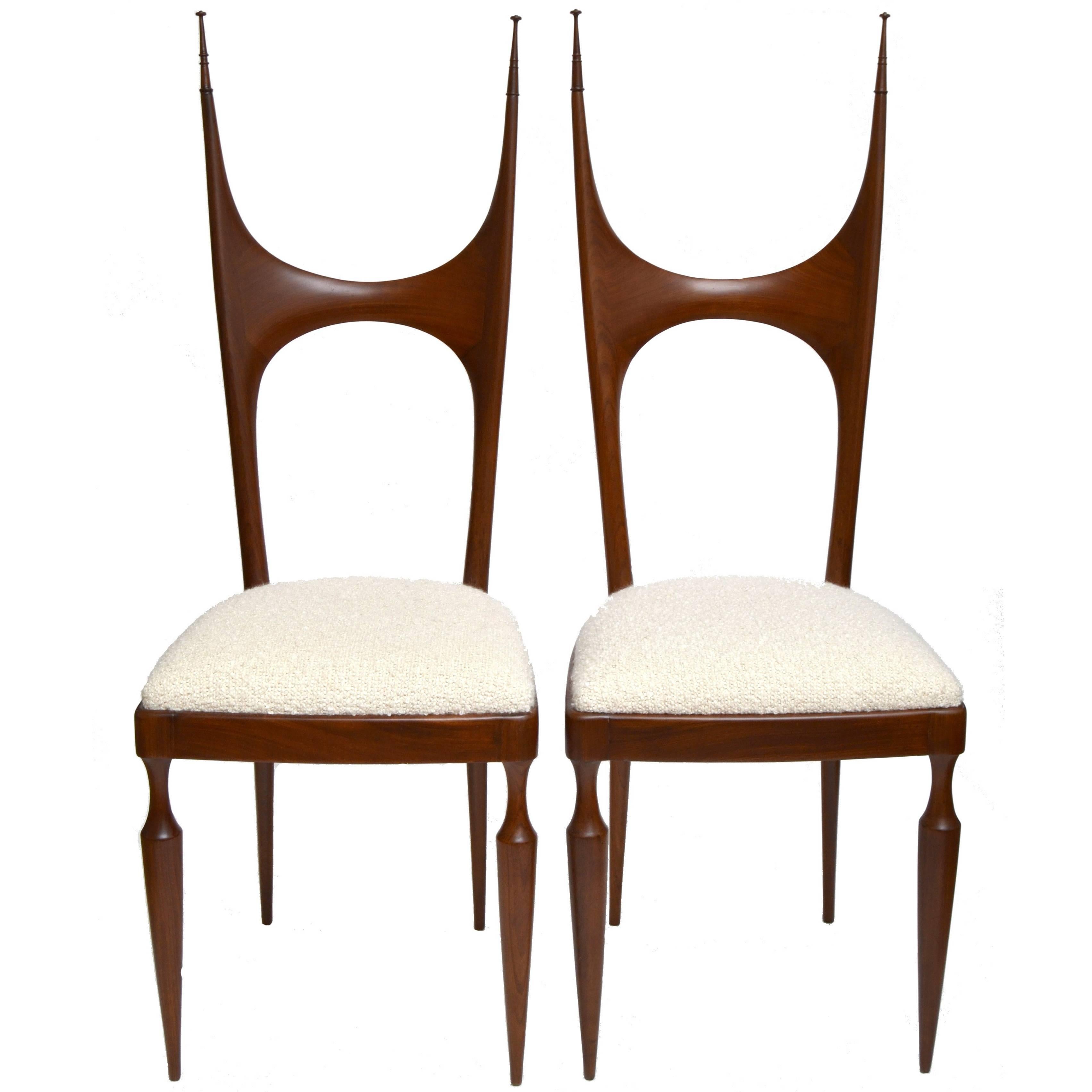 Pozzi and Verga Sculptural Wooden Chairs, Italy, 1950, Pair
