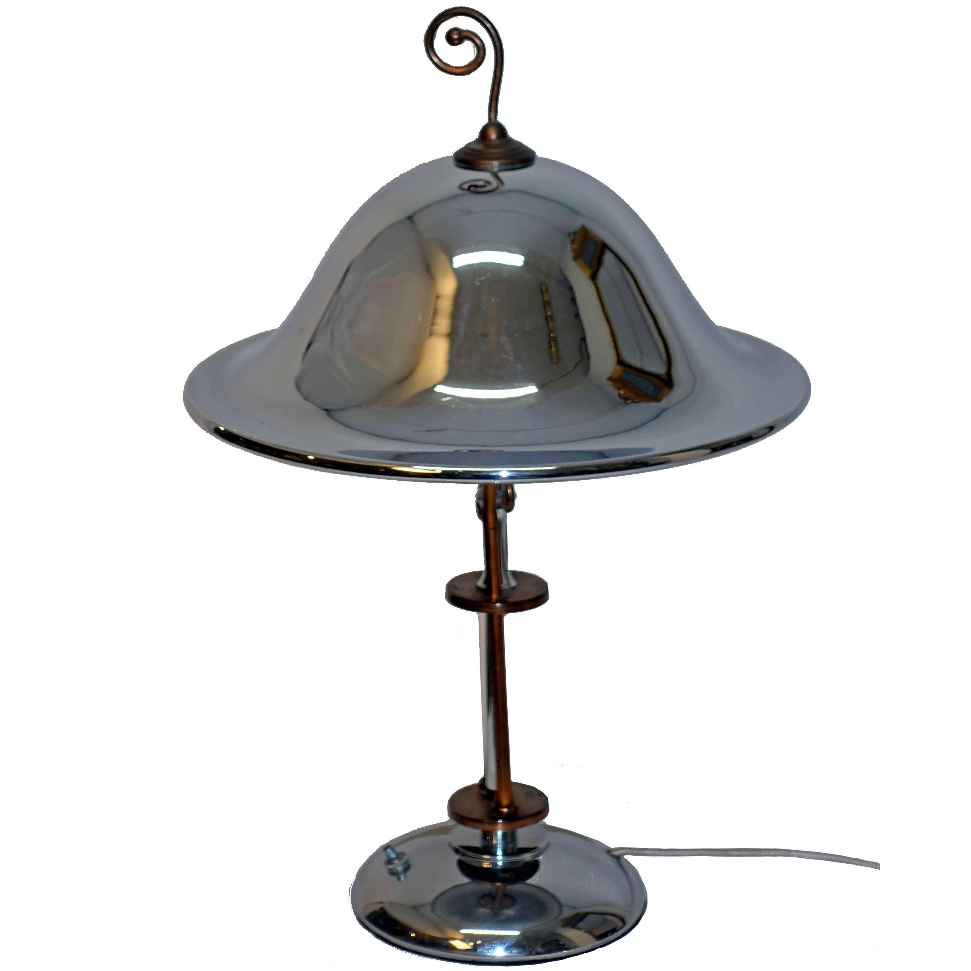  Art Deco Chrome and Copper Lamp, American 1920's-1930's