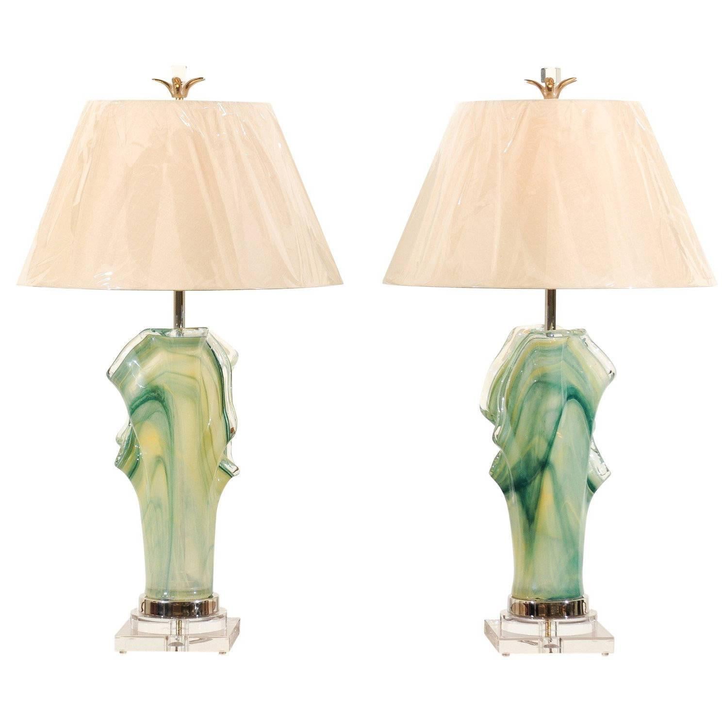 Phenomenal Pair of Custom-Made Murano Lamps For Sale