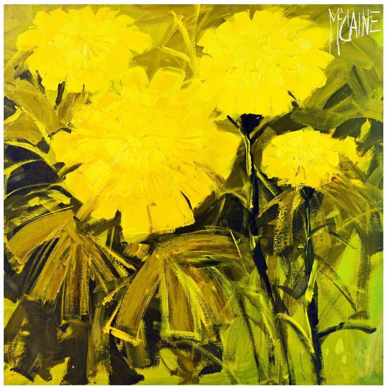 MidCentury Modern Oil Painting of Yellow Flowers by McCaine Palm