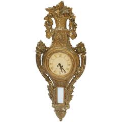 French 18th Century Giltwood Louis XV Decorative Wall Clock with Floral Motifs