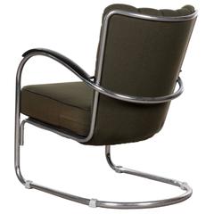 W.H. Gispen Easy Chair Model 412 with Forest Green Fabric, Netherlands, 1932