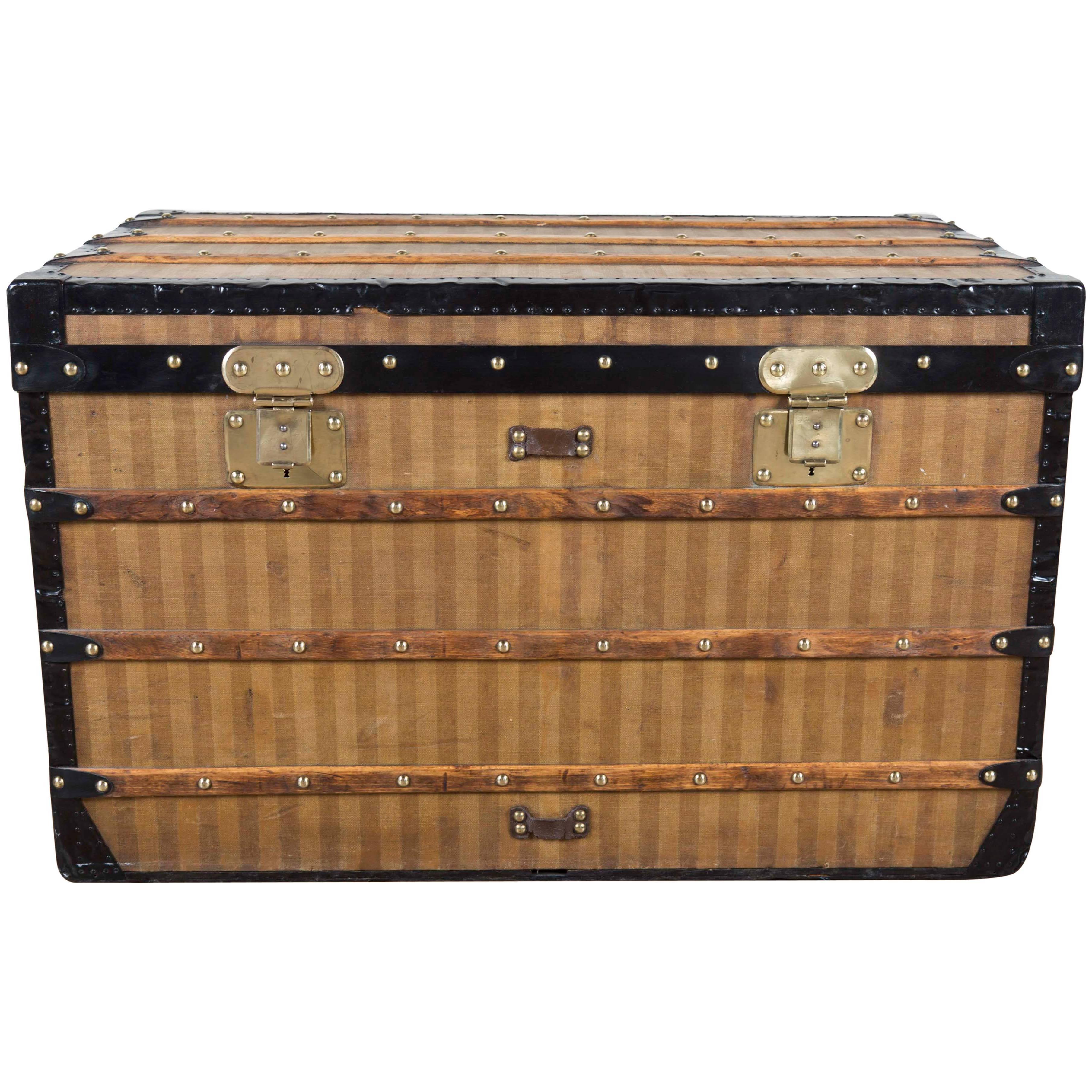 1870 Louis Vuitton Stripped Canvas Steamer Trunk