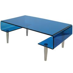 Coffee Table, Tempered Blue Crystal and Aluminium. Italy, circa 1980