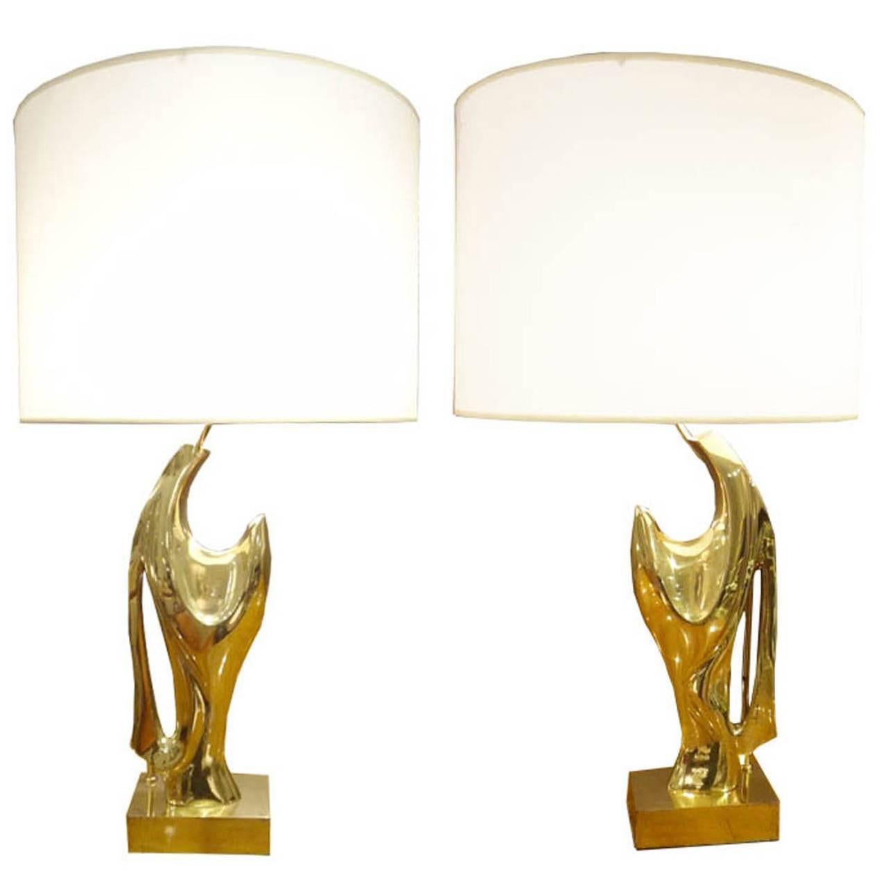 Pair of Table Lamps in Cast Bronze by Alain Chervet France circa 1970s For Sale