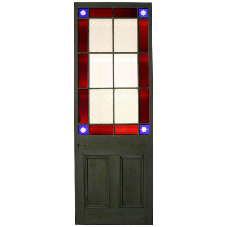 Victorian Stained Glass Door with Cut Glass Corners For Sale at 1stdibs
