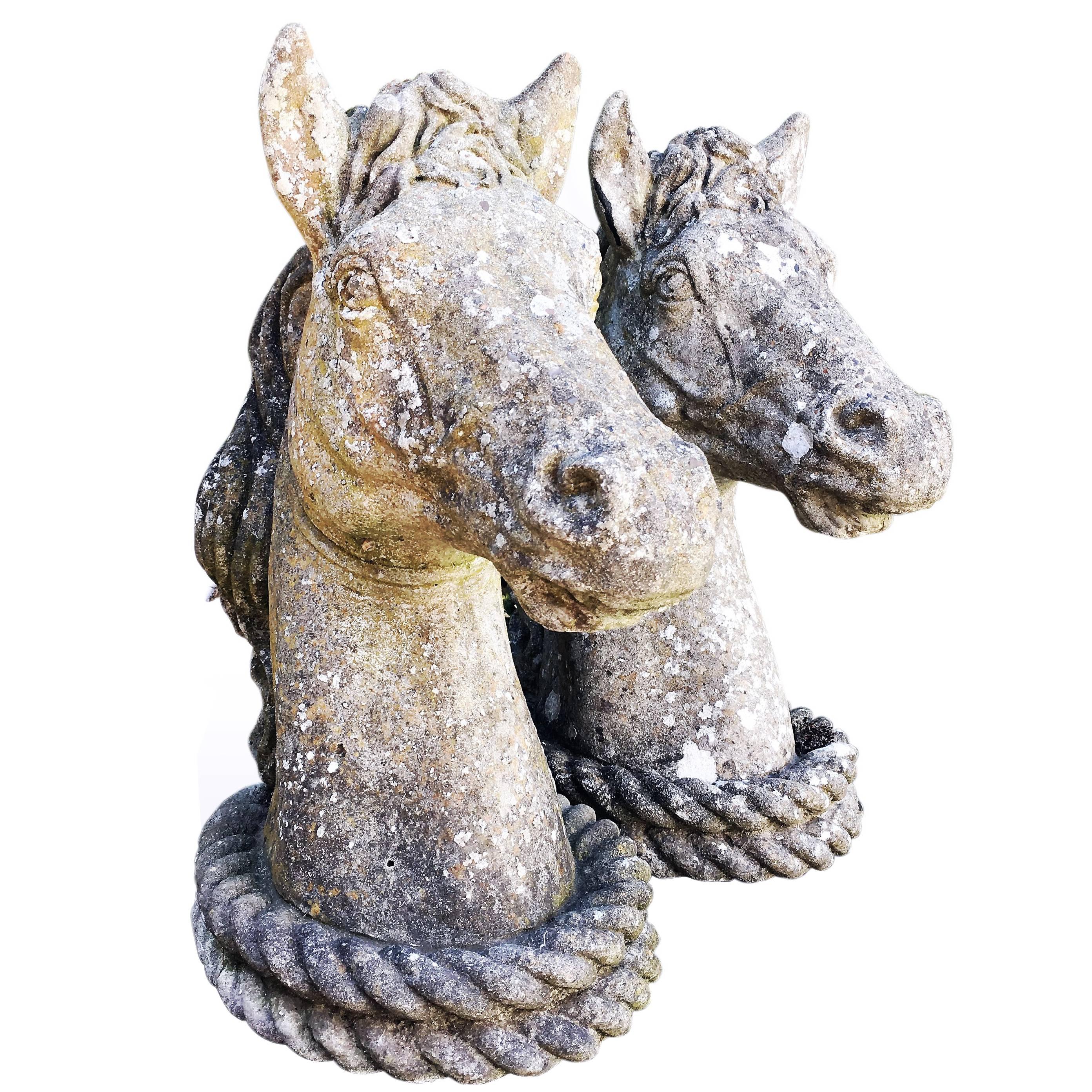 19th Century Pair of French Antique Horses Heads Statues