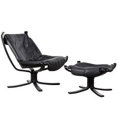 Falcon Black Leather Lounge Chair by Sigurd Ressel for Vatne Møbler, Norway