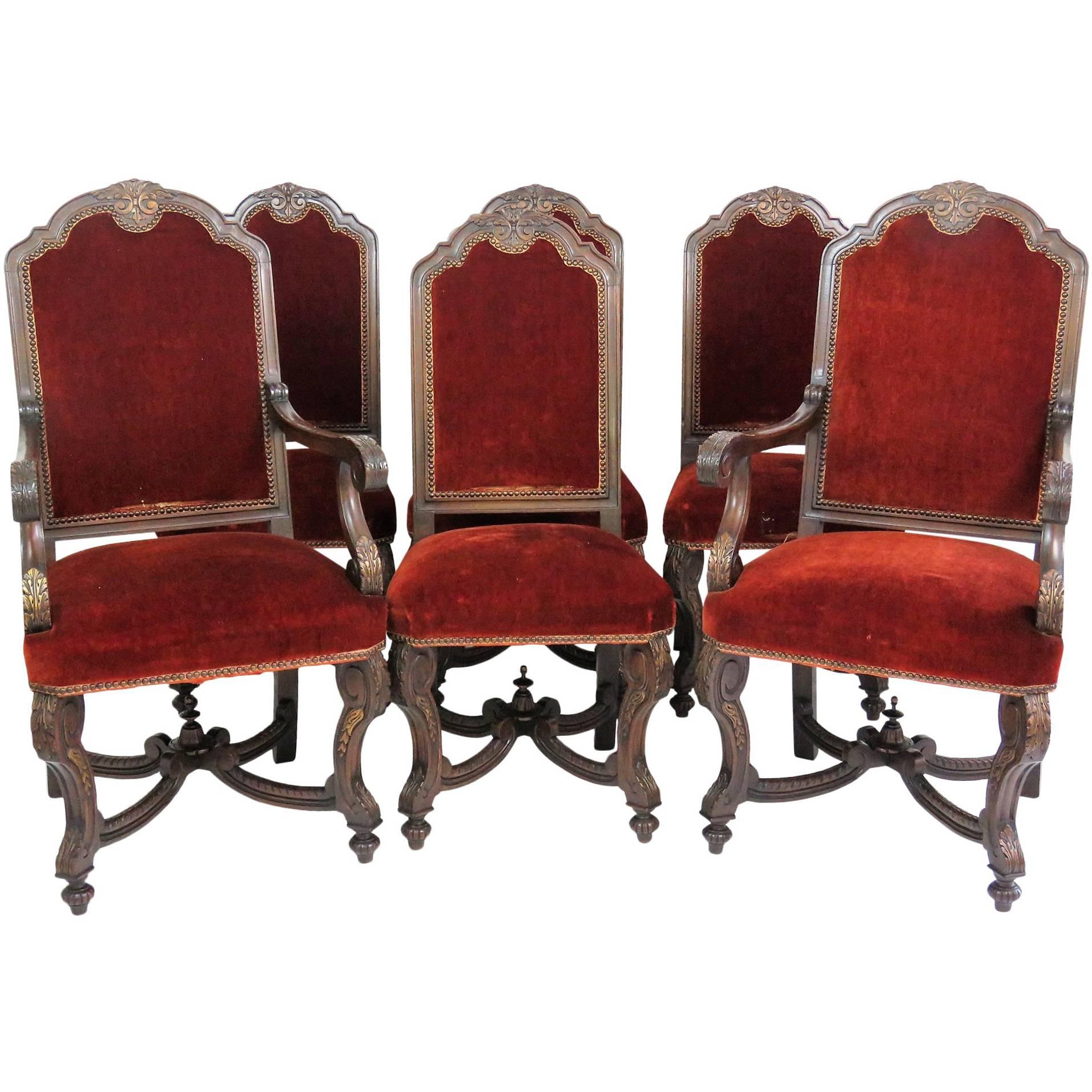 Six Italian Style Carved Dining Chairs