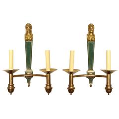French Empire Style Two-Light Bronze and Tole Wall Sconces 5