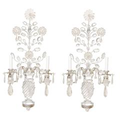 Pair of Bagues Style Two-Light Rock Crystal Sconces with Silver Metal Frames 9
