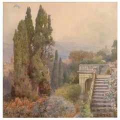 Antique Ettore Roesler Franz "Terrace of Villa D'este of Tivoli"