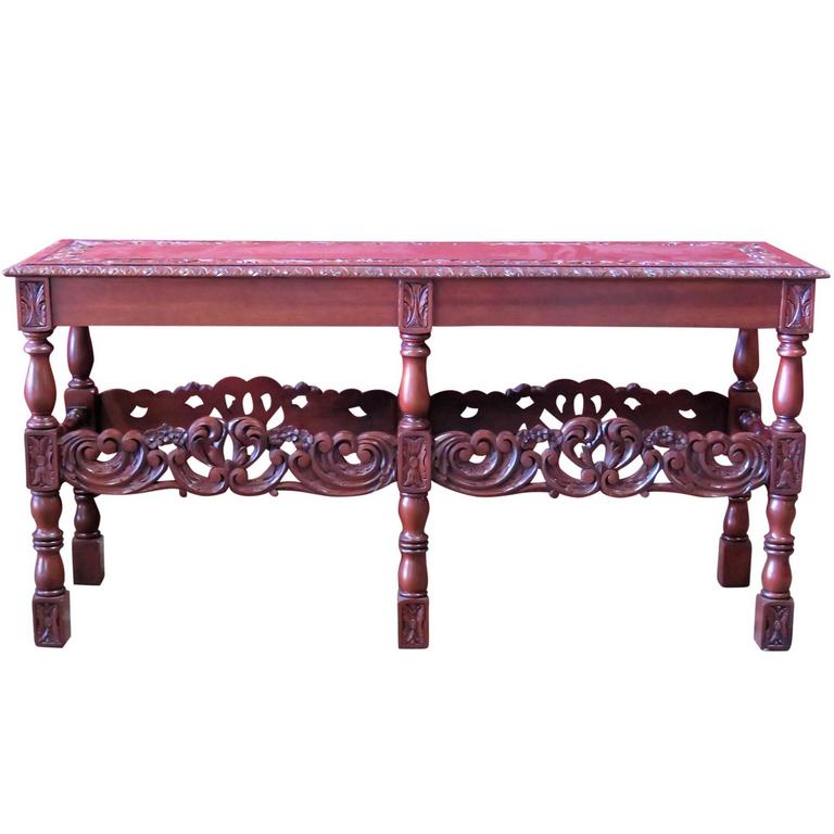Intricately Carved Walnut Console Table For Sale at 1stdibs