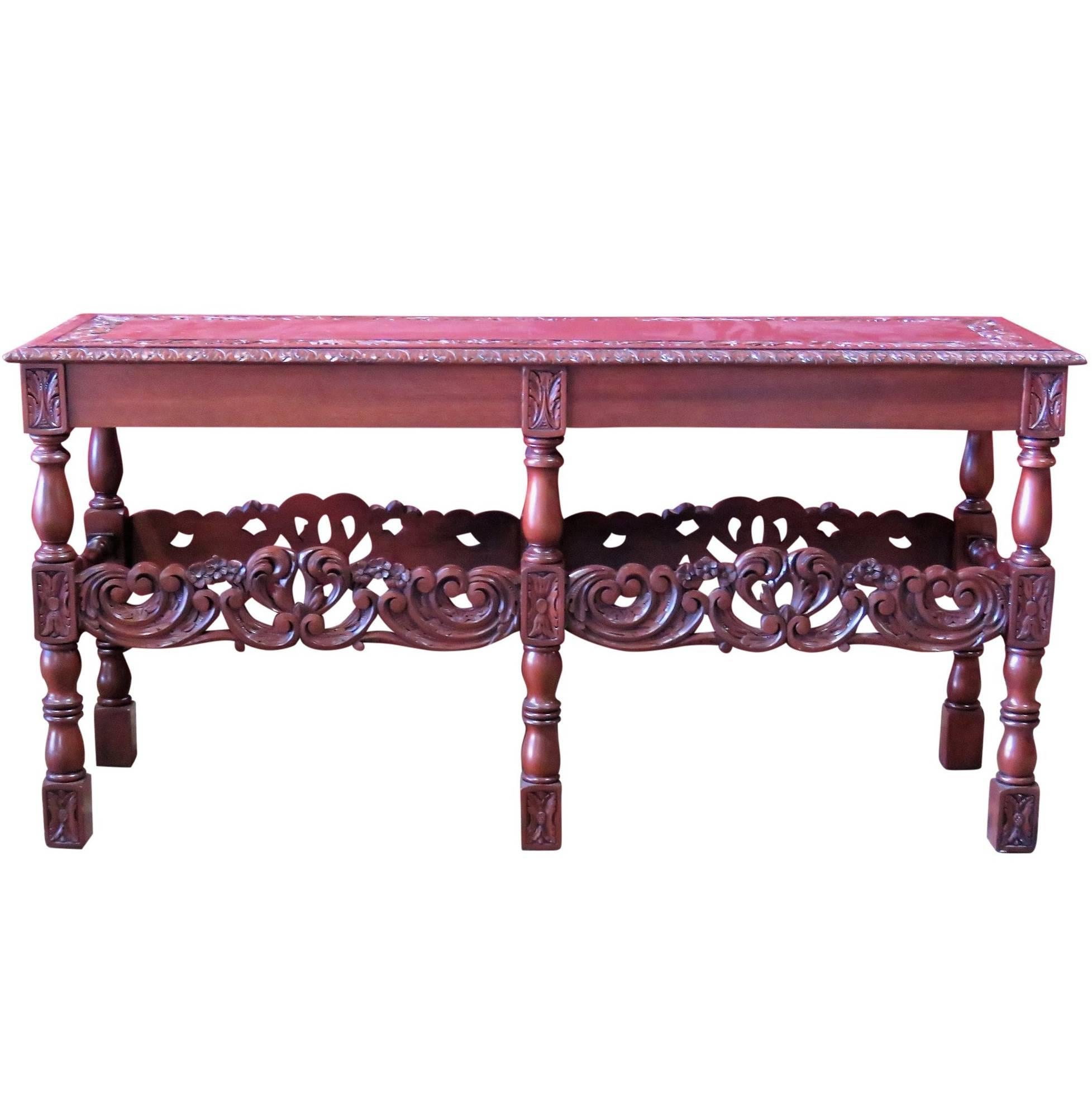 Intricately Carved Walnut Console Table