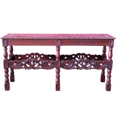 Intricately Carved Walnut Console Table