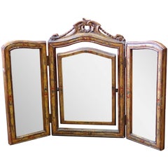French Style Three-Panel Paint Decorated Vanity Mirror