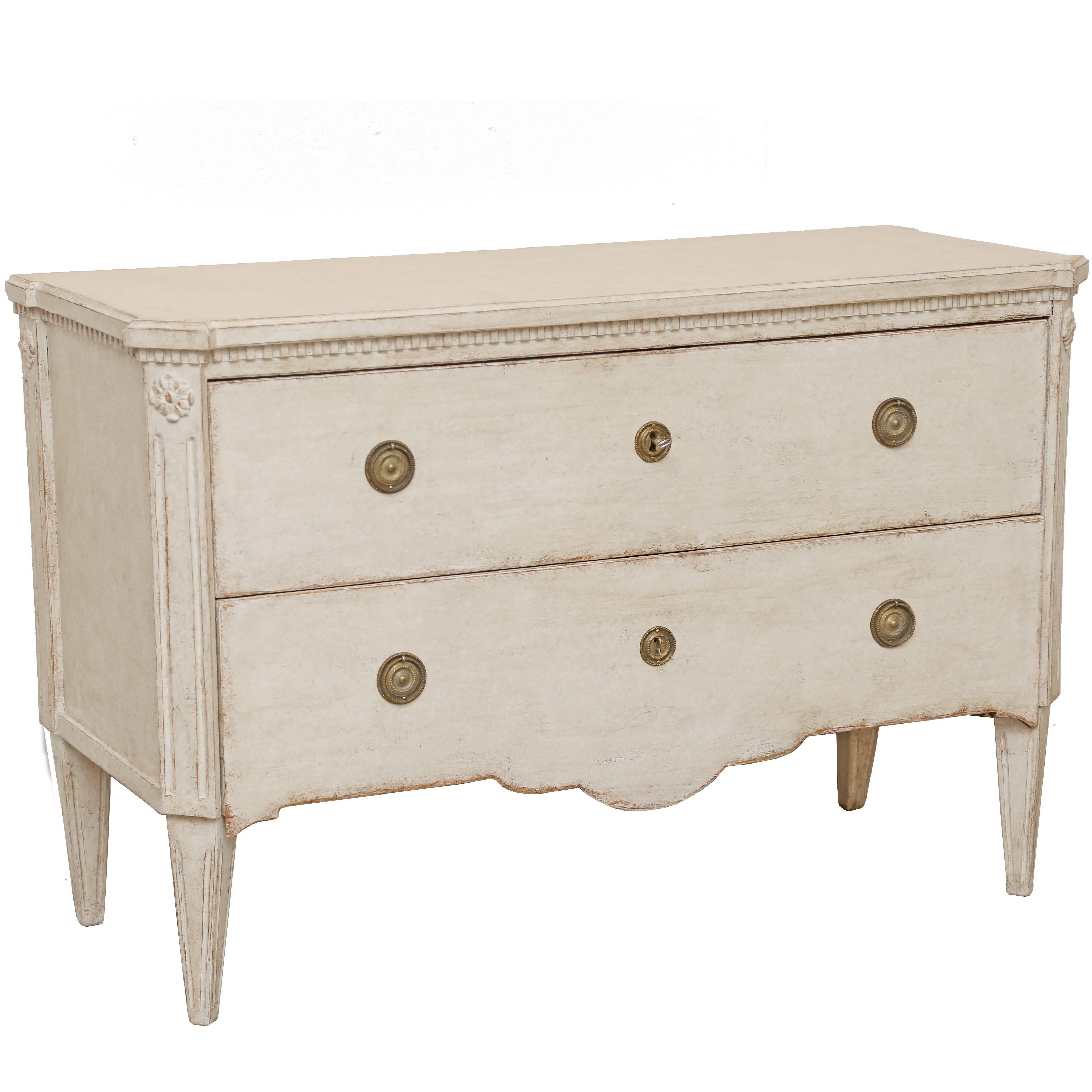 Antique Swedish Gustavian White Painted Chest, Early 19th Century