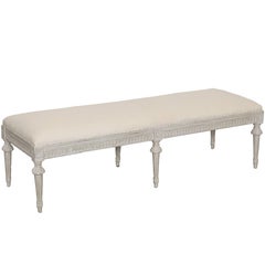 Antique Swedish Gustavian Style Painted Six-Leg Bench, Mid-19th Century 7