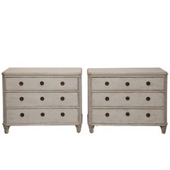 Pair of Antique Swedish Gustavian Style White Painted Chests, Late 19th Century