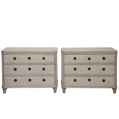 Pair of Antique Swedish Gustavian Style White Painted Chests, Late 19th Century 9