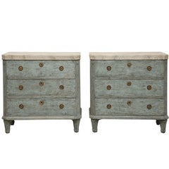 Pair of Antique Swedish Gustavian Style Blue Painted Chests Late 19th Century