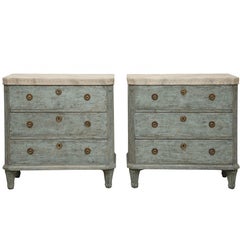 Pair of Antique Swedish Gustavian Style Blue Painted Chests Late 19th Century 11