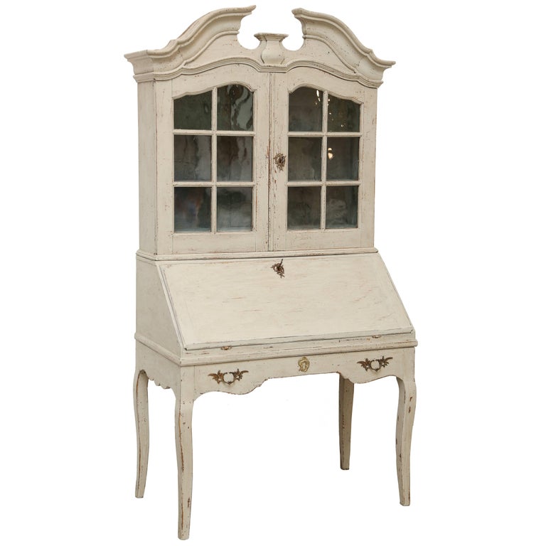 Antique Swedish Baroque Secretary Display Cabinet Late 18th