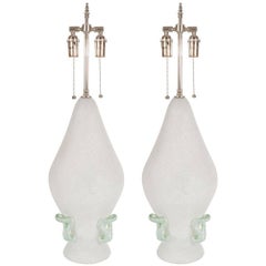 Pair of Frosted White Scavo Glass Lamps 2