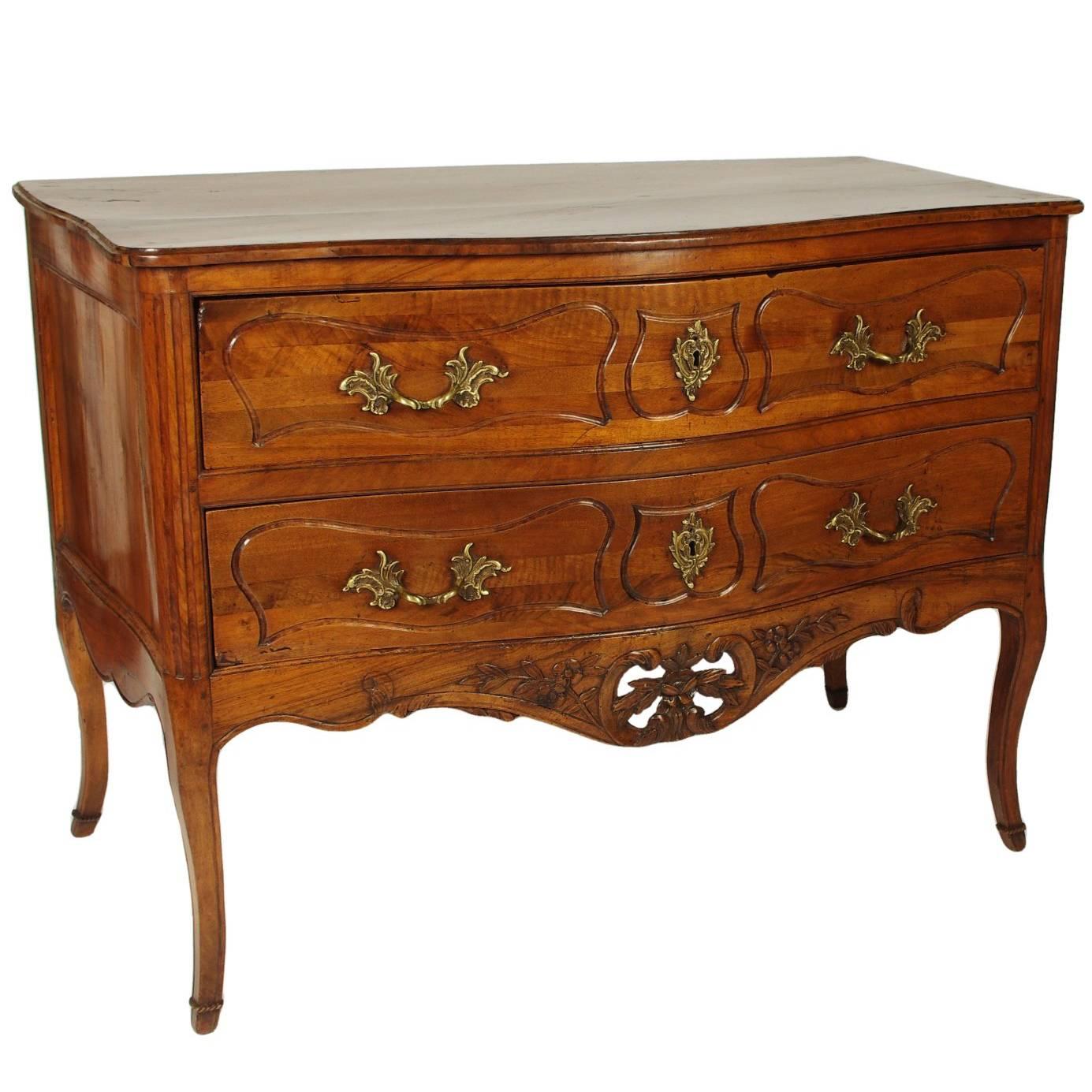 Louis XV Walnut Serpentine Chest of Two Drawers