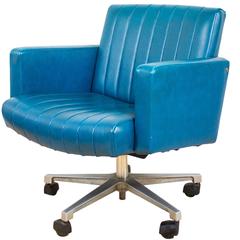 Teal Leather Swivel Armchair Desk Chair Retro G Plan Eames Era