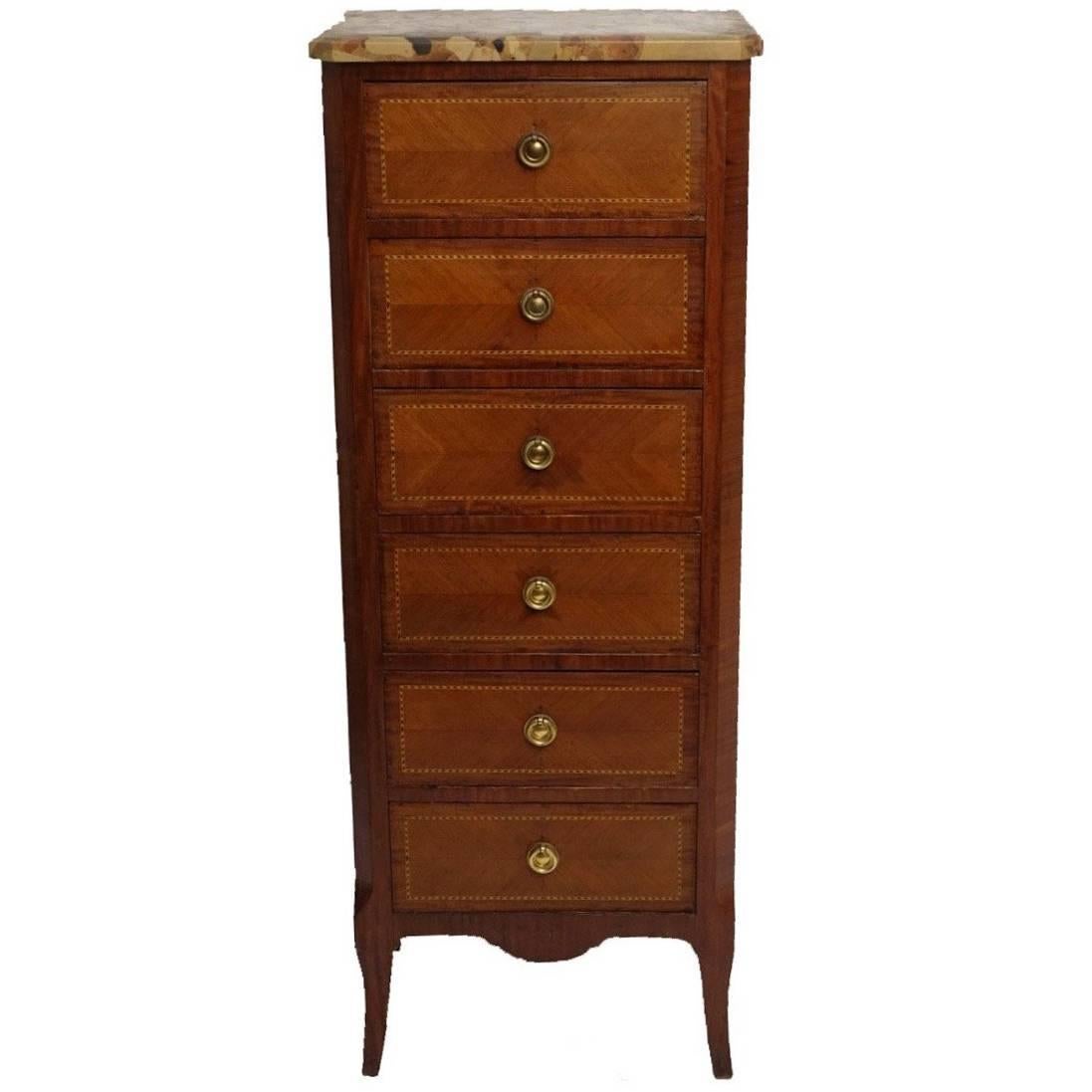 French Louis XV Style Mahogany Tall Chest of Drawers