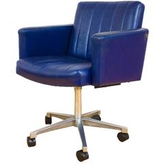 Royal Blue Leather Swivel Armchair Desk Chair Retro G Plan Eames Era