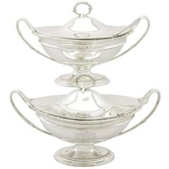 1790s Georgian Sterling Silver Sauce Tureens with Ladles 11