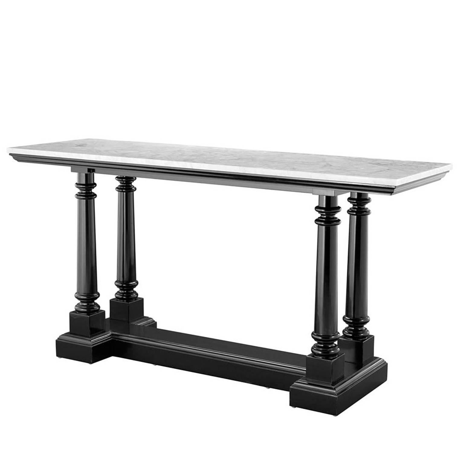 Herbston Console in Lacquered Mahogany Wood and White Marble Top