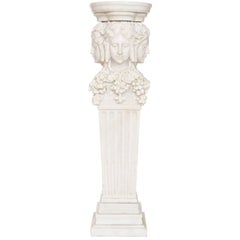White Marble Antique Italian Pedestal with Fluted Column, Depicting Dionysus