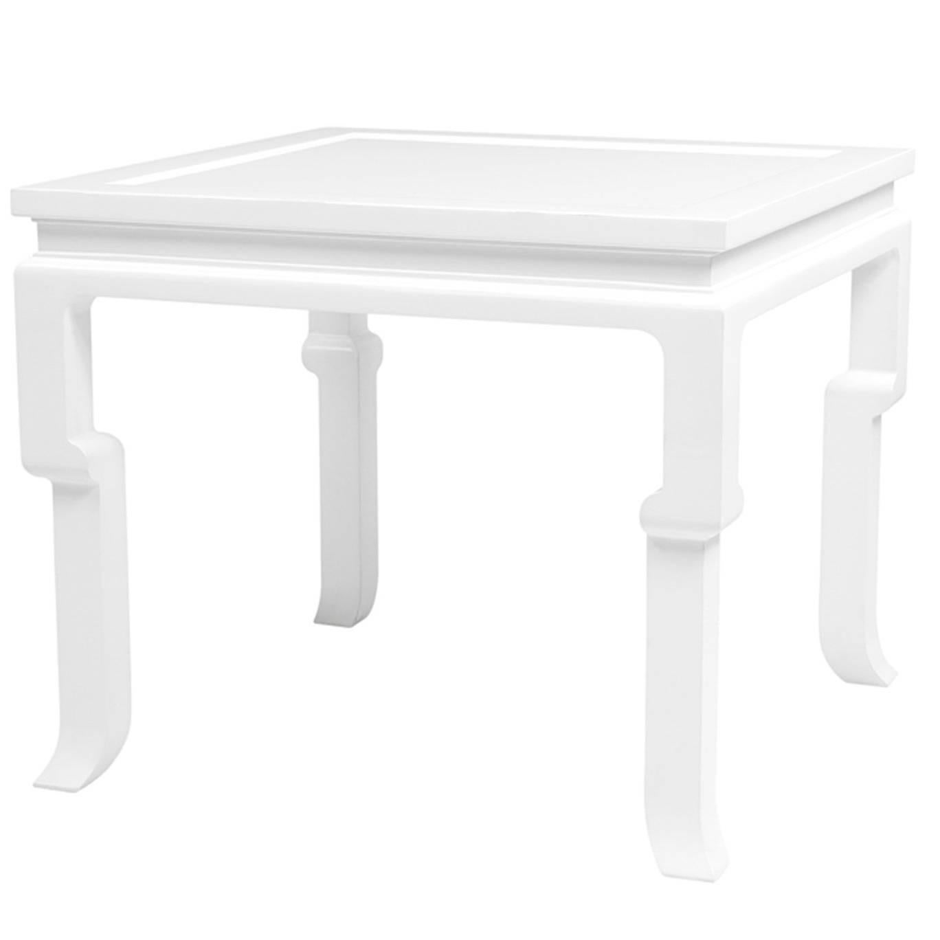 Bengal Side Table in White Lacquered Mahogany Wood