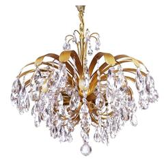 Cascading Crystal Gilt Brass Leaf Chandelier by Palwa, Germany, 1960s 11