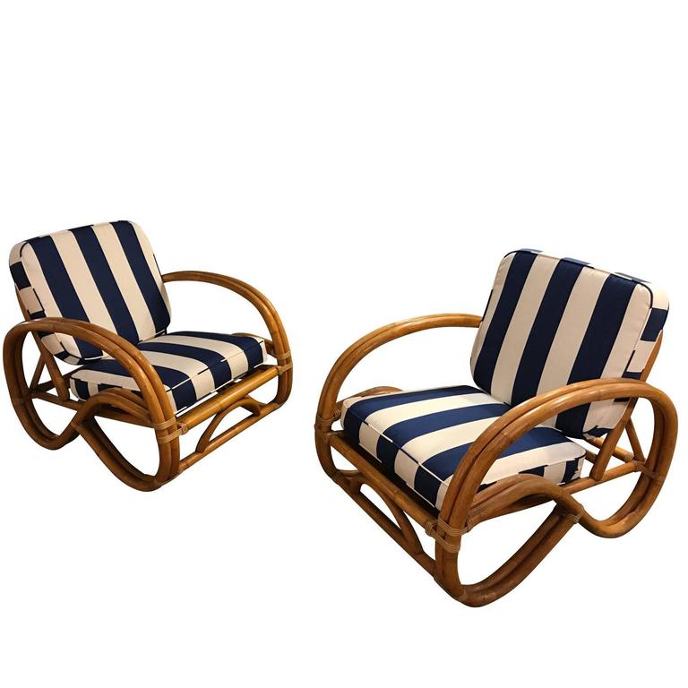 Pair Of Paul Frankl Style Double Bamboo Pretzel Lounge Chairs At
