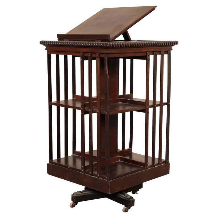 Mahogany Rotating Bookcase with Lectern Top at 1stDibs