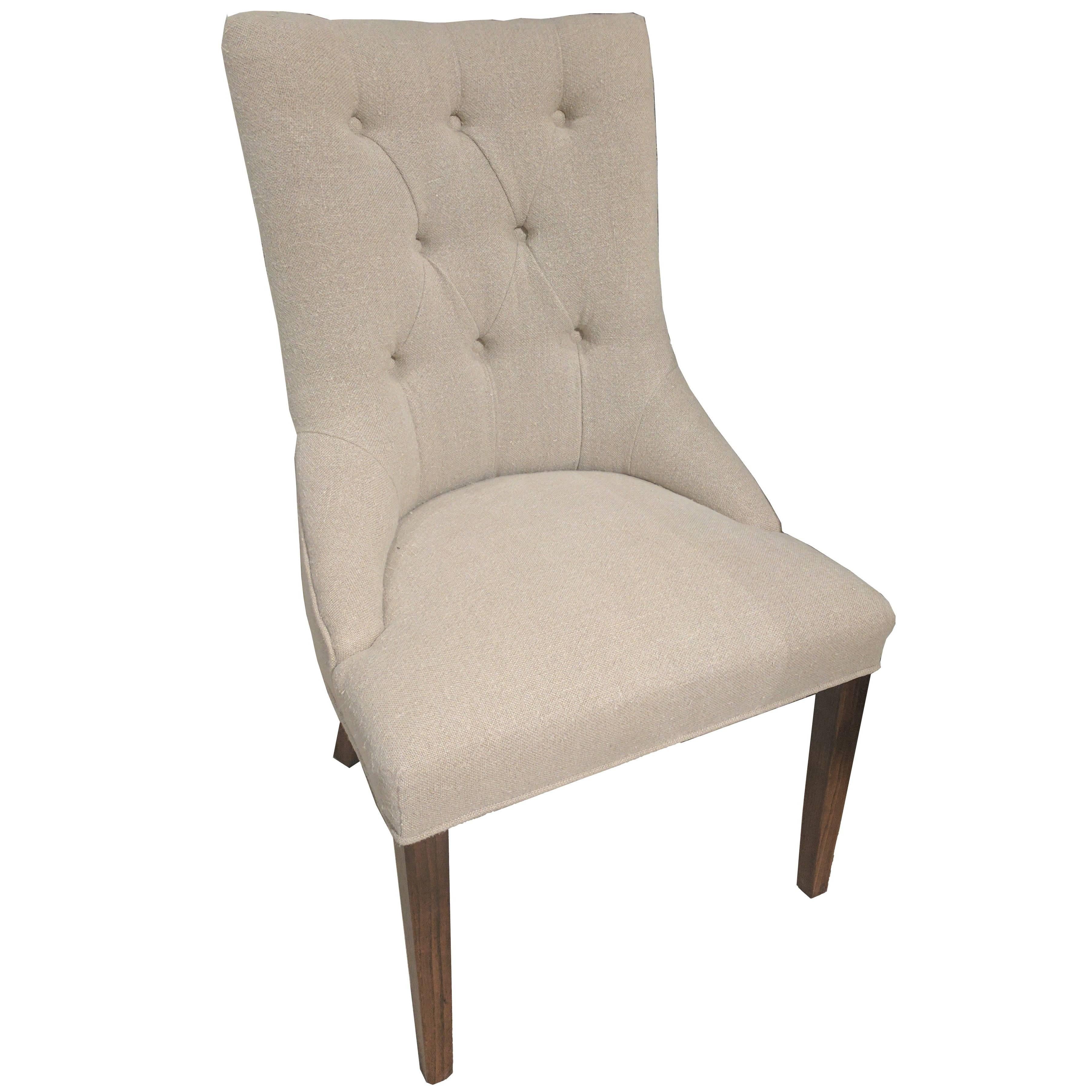 Upholstered Side Chair in Oak with Tufted Back For Sale
