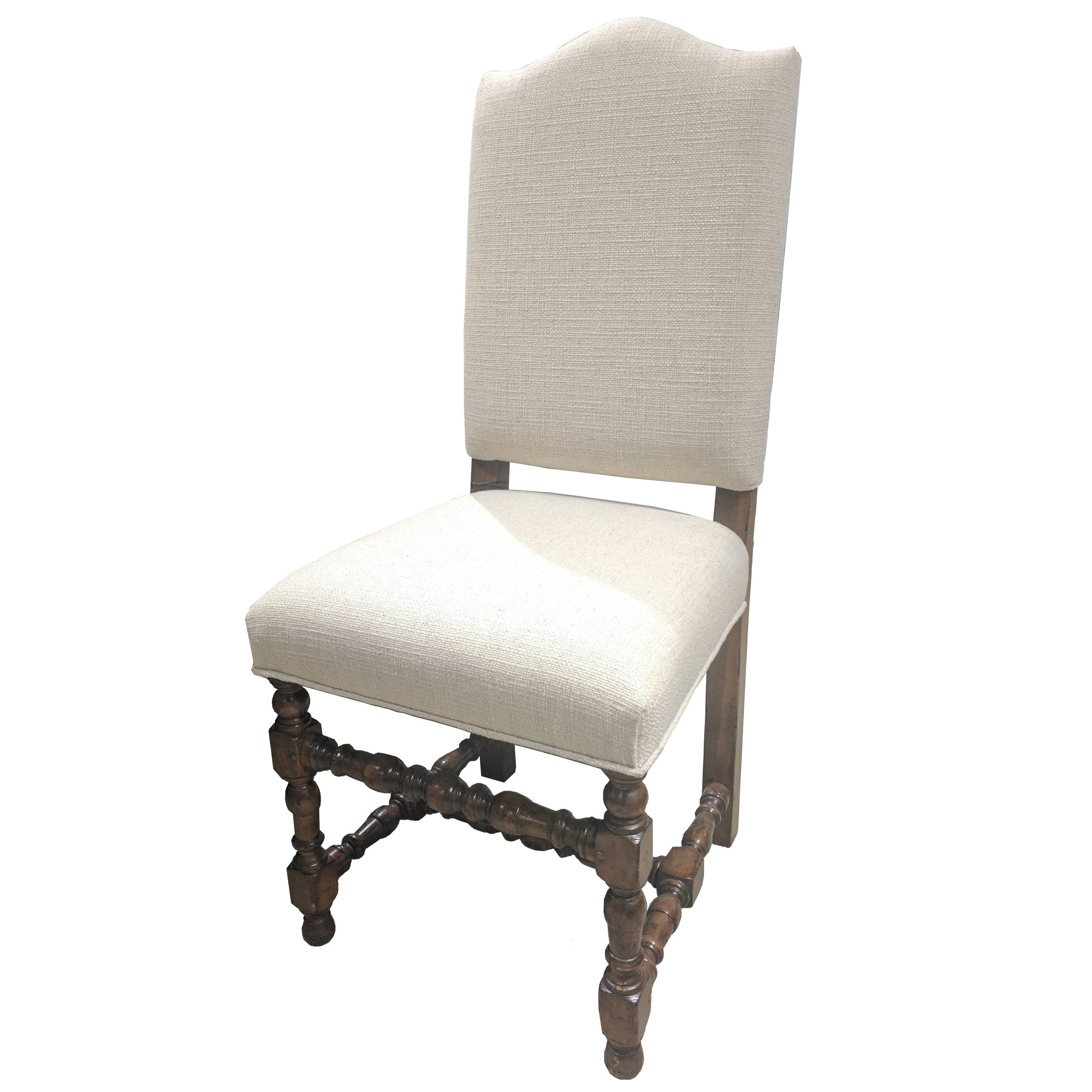 Upholstered Side Chair in Dark Walnut Finish For Sale