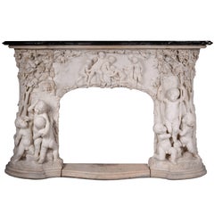 Extraordinary Antique Statuary Marble Fireplace Carved in High Relief with Putti