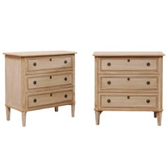 Pair of Swedish Painted Chest of Drawers with Light Grey and Neutral Taupe Tones