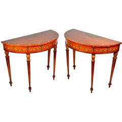 Pair of Sheraton Revival Satinwood Console Tables