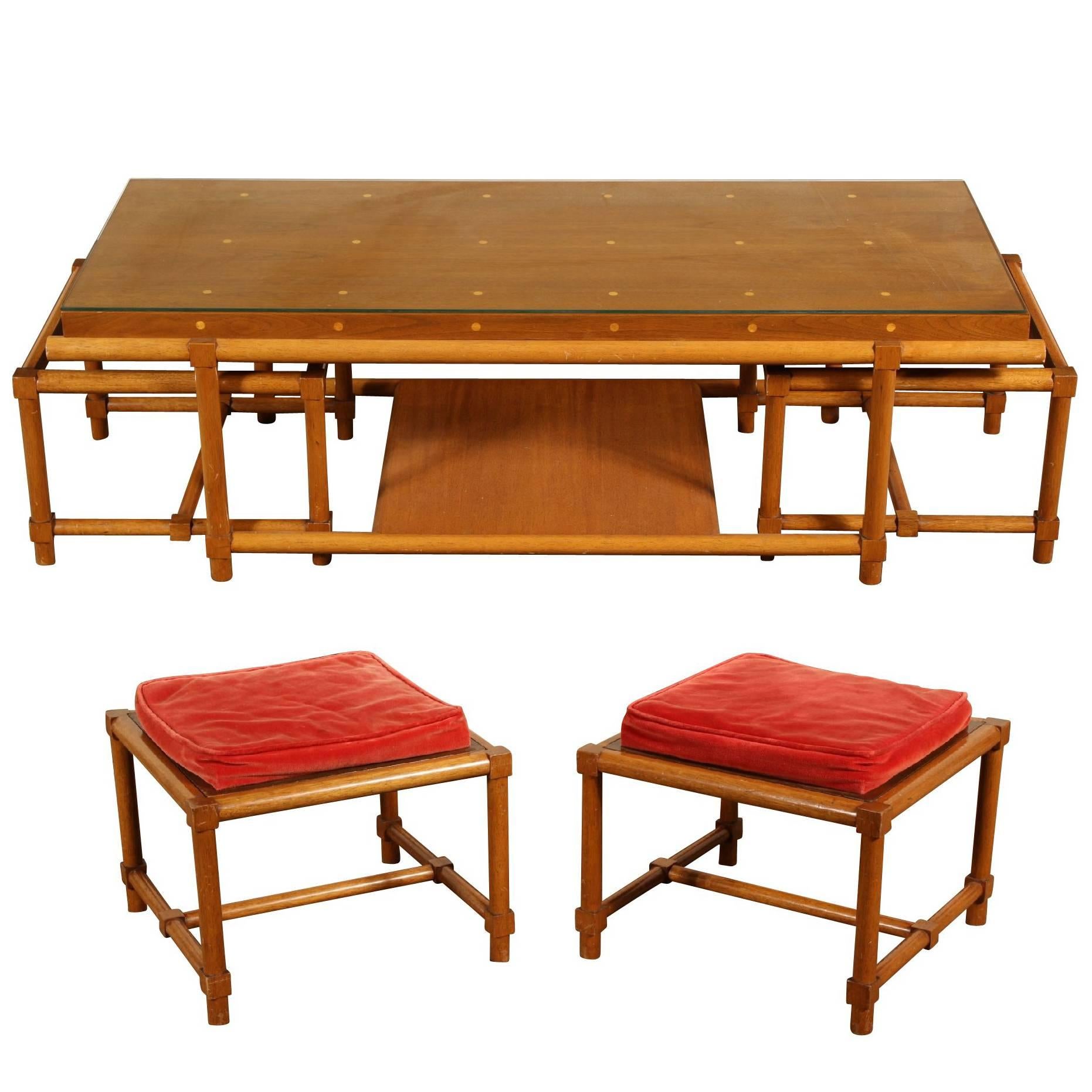 Rare Tommi Parzinger Mid-Century Modern Cocktail Table and Stools