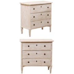 Pair of Swedish Mid-20th Century Vintage Chest of Drawers in Soft White Color