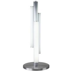 Triple White Glass Cylinder Table Lamp in Art Deco Style with Satin Aluminum