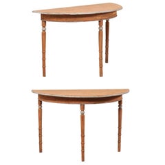Pair of 19th Century Demilune Tables of Painted Wood in Warm Sunset Tones